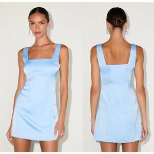 NWT Lulus Truly the Cutest Light Blue Satin Square Neck Mini Dress Party Size XS